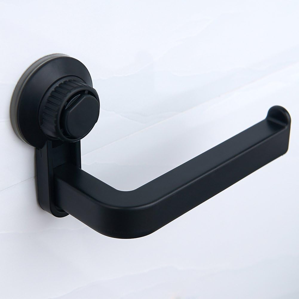 Suction Cup Toilet Paper Holder No Drill Bathroom Paper Towel Holder Rack Black Super Powerful Lavatory Tissue Paper Roll Hanger Removable Adhesive by BLISSPORTE