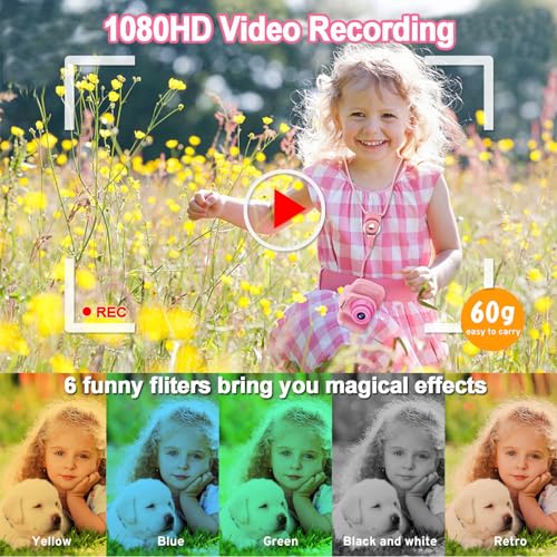 PROGRACE Kids Camera Girls Gift - Camera for Kids Dual Selfie Children Cameras Age 3 4 5 6 7 8 9 Year Old Kid Digital Cameras Toys for Kid Birthday Gift for Girls Toddlers Video Cámara Pink