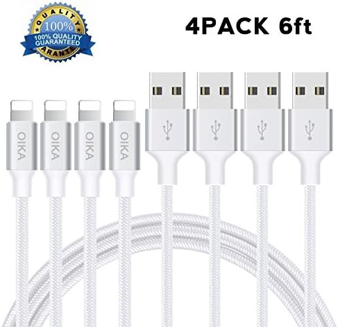 Lightning cable OIKA 4 Pack 6 FT Lightning Connector to Data Syncing Cord Compatible with and Fast Charging Cable for iPhone 8/X/5C/5S/6S/6S PLUS/7/7 / plus, iPad Air, and more(White)