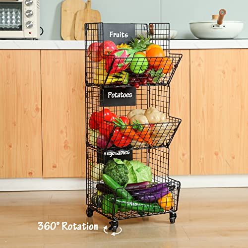 Xcosrack 3 Tier Rolling Metal Wire Baskets Wall Storage Basket