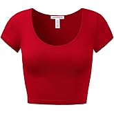 Women's Cotton Crop Tops Short Sleeve Scoop Neck Stretchy Casual Shirt