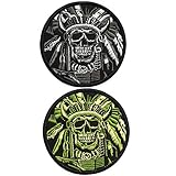 SpaceAuto Bundle 2 Pieces Death Skull War Chief USA Indian Army Military Tactical Morale Desert Badge Hook & Loop Embroidery Patch 3.5