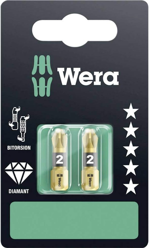 Wera Insert Bit - Carded Pack of 2 Pozidriv Tip Pz 2 25mm, White