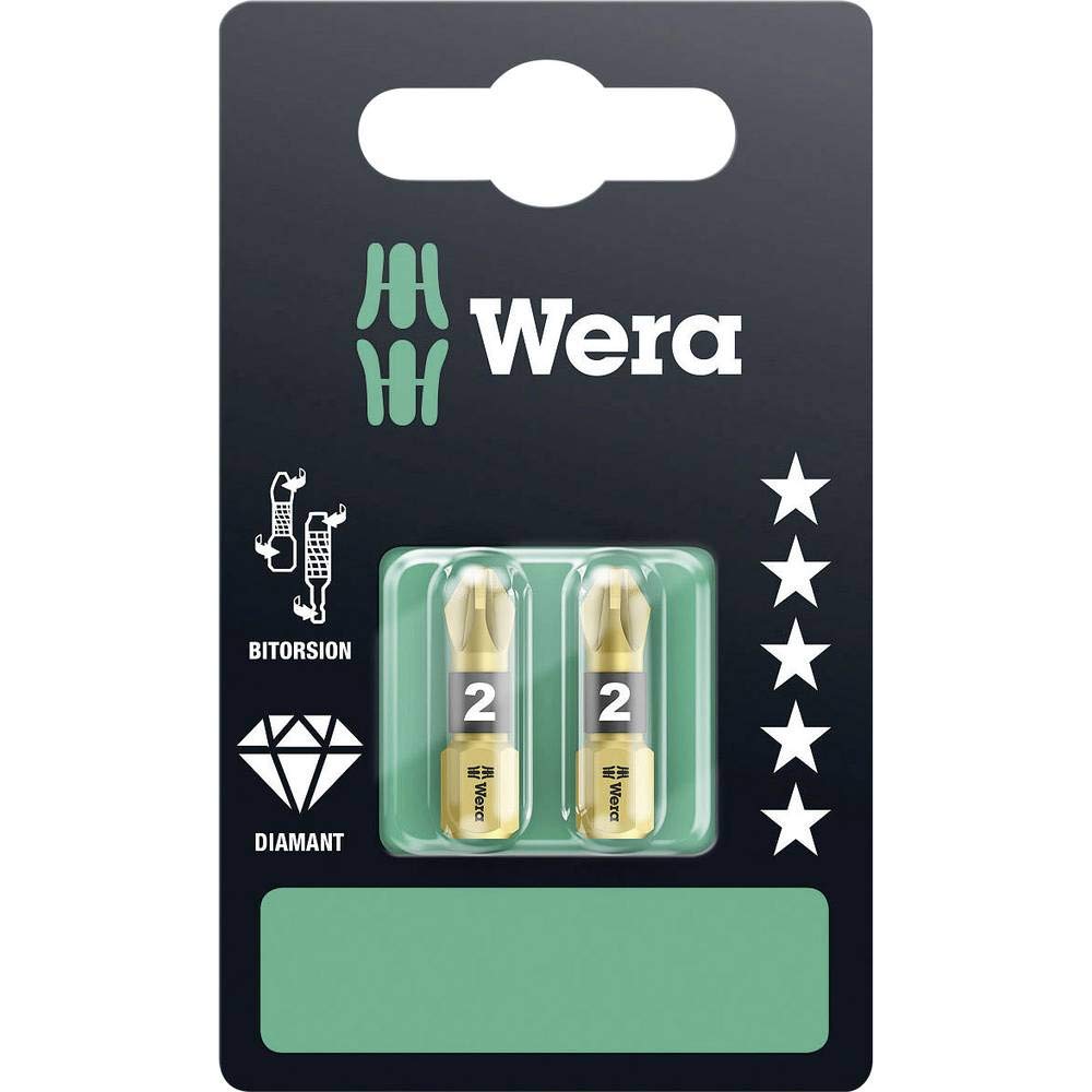 Wera Insert Bit - Carded Pack of 2 Pozidriv Tip Pz 2 25mm