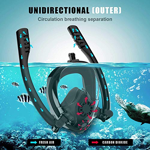 MEIKON Snorkel Mask Full Face Anti - Fogging Scuba Diving Mask with Double Tube Mask Free Breathing 180° Panoramic Viewing Anti-Fog Anti-Leak Camera Mount Snorkeling Mask for Adults Teenagers - Thumbnail 2