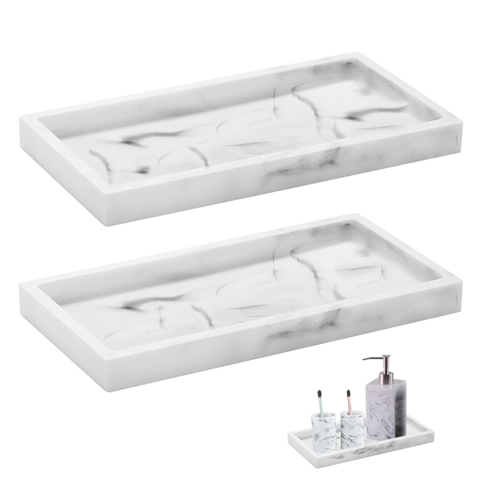 Photo 1 of 2 Pack Silicone Bathroom Vanity Tray Set, Shatterproof Flexible Tray, 11.8" Rectangle Soap Dispenser & Plate Holder for Tissues, Candles, Towel, Plant, Perfume Key