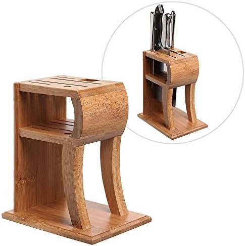 6 Slot Bamboo Wood Kitchen Knife Block Stand Holder New (Without Knives)