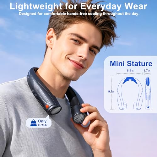 Gentsvip Portable Neck Fan with Reading Light, 6-Speed Wearable Fan, 6000mAh USB-C Rechargeable Hands Free Fan, Summer Gifts for Men Women, for World Cup, Outdoor Work, Travel, Camping - Black