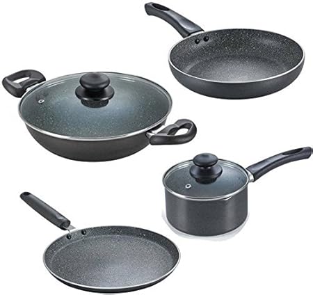 Prestige Omega Granite Aluminium Kitchen Set, 4-Pieces, Black