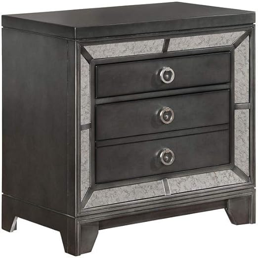 Amazon Com Benjara 3 Drawer Wooden Nightstand With Dual Usb Port And Metal Pulls Gray Furniture Decor