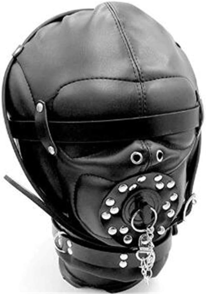 Carinloing Unisex Heavy PU Leather Hood Close Eyes Face Cover Cosplay Costume Headgear (Black)