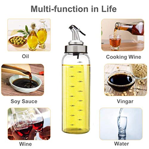 GuDoQi Oil and Vinegar Dispenser Bottles Set 300ml and 500ml Glass Olive Oil Bottle with Pour Spout, Leak-Proof and Drip-Free, Cooking Oil Container with Measuring for Kitchen and BBQ - Thumbnail 6