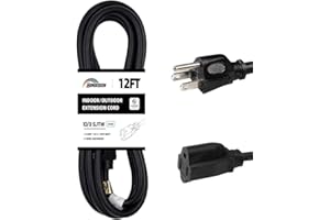 HONDERSON Indoor Outdoor Extension Cord Weatherproof, UL Listed, 10 Gauge 12FT Black 3 Prong Heavy Duty Extension Cord, 10/3 