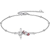 POPLYKE Cross Bracelet Anklet for Women Sterling Silver Ladybug/Dragonfly/Butterfly/Bee Bracelet Anklet Cross Jewelry Gift for Women