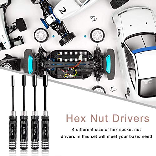 4pcs Hex Nut Drivers Screw driver Tools Kit Set for RC Helicopter RC Boat Rc Cars, Metal 4.0/5.5/7.0/8.0mm NUT Key Socket Screwdrivers