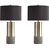 Signature Design by Ashley Jacek Contemporary Table Lamp, 2 Count, 3 Way Switch, Metal, Poly Resin and Drum Shade, 15" W x 15