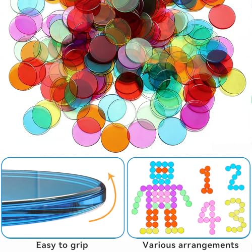 xolaer 600 PCS Transparent Jeton de Bingo ø 19 mm, Jetons Loto de Plastique, Marqueur Bingo Colorém Jeu Éducatif pour Enfants pour Apprendre à Compter et Classer, pour Fêtes Familles Jeux Ecoles etc