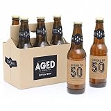 50th Milestone Birthday - Dashingly Aged to Perfection - Birthday Party Decorations for Men - 6 Beer Bottle Label Stickers and 1 Carrier