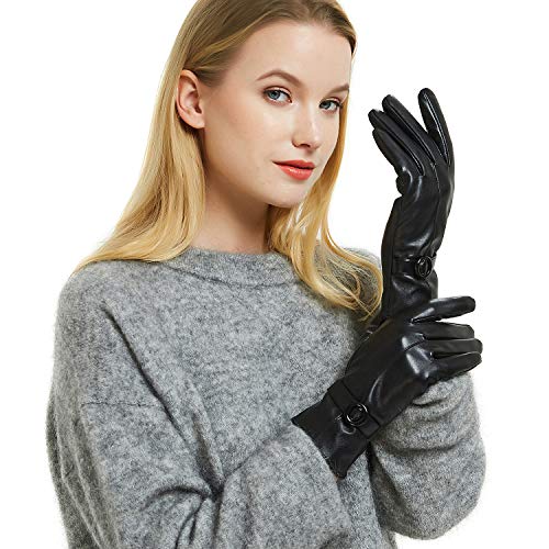 Womens Winter Leather Gloves Touchscreen Texting Warm Driving Lambskin