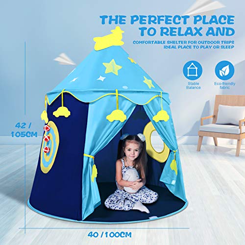 Peradix Castle Play Tent Toy, Kids Prince Pop Up Tent Playhouse Birthday Gift for Boys Girls Children Toddlers Indoor and Outdoor Games with carrying Case(Blue)