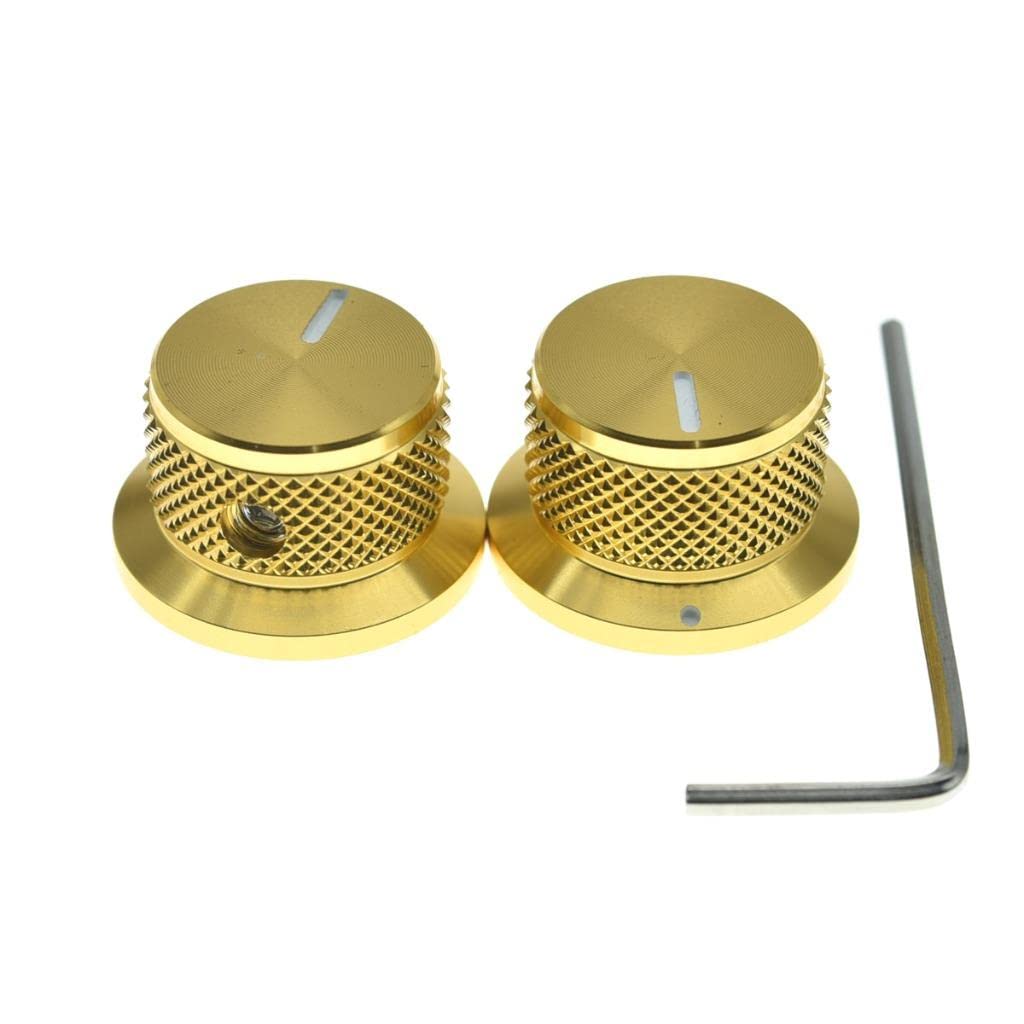 Photo 1 of KAISH 2pcs Aluminium Potentiometer Knobs 1/4" Universal Top Hat Knobs Bell Control Knob with Set Screw for Guitar/Bass/AMPS/Preamps Gold with Indicator