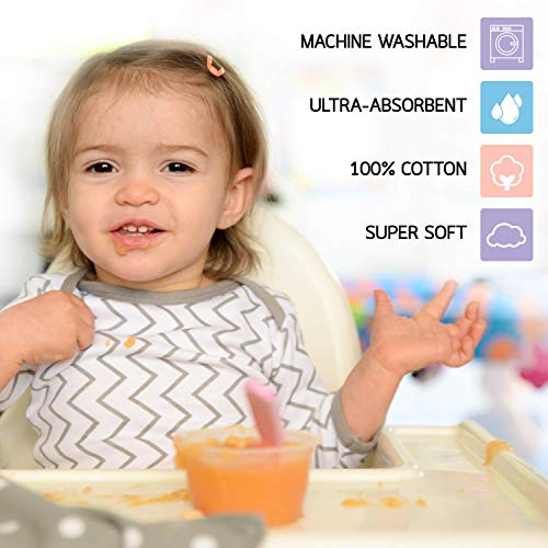 CuddleBug Baby Burp Cloths, Grey & White (Spots & Stripes) - Pack of 5 - Extra Absorbent 100% Organic Cotton Burp Cloths