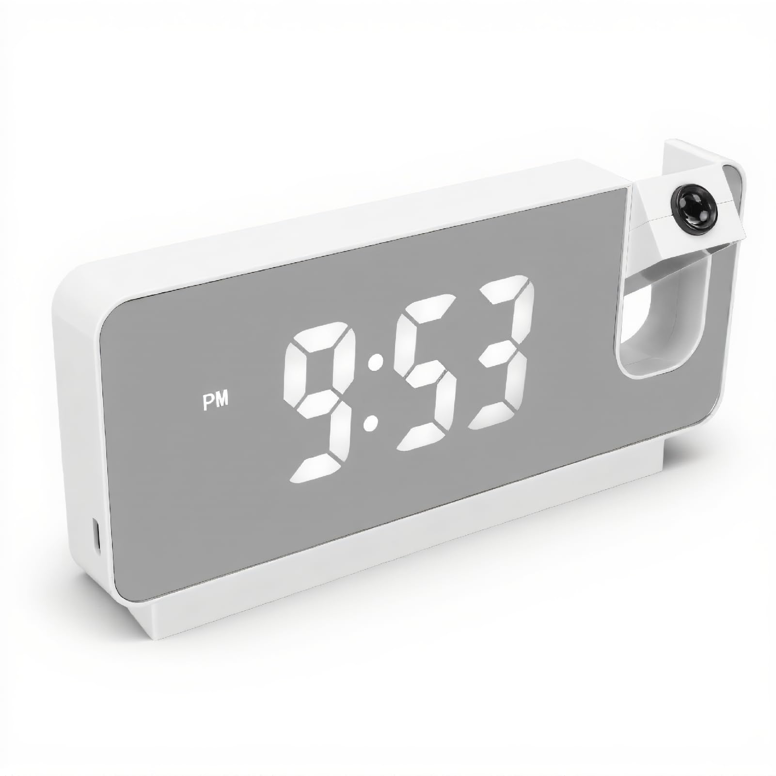 FAUOSWUK LED Projection Alarm Clock Projection On Ceiling, Digital Clock LED Digital Display with Time Date Temperature Display, 180 Degree Wide Angle Projection USB Power Supply for Bedroom (White)
