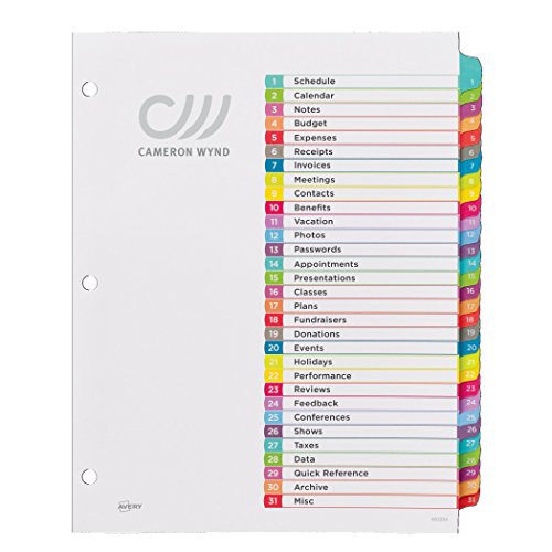 Avery 31tab Dividers for 3 Ring Binders, Customizable Table of