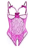 ALLureLove Women's Cupless Open Crotch One-piece Teddy Sexy Lingerie Lace Nightie (Purple,XL)