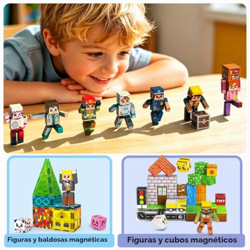 Magneverse Set of 20 Magnetic Figures, 10 Articulated Characters with Magnetic Cubes, Compatible with Magnetic Building Blocks, Stem Toy for Children from 6 Years Old