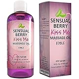 Aromatherapy Kiss Me Edible Massage Therapy Oil - Sensual Massage Oil for Couples - Anti Aging & Anti-Wrinkle Body Moisturizer for Sensitive Skin - Relieve Muscle Pain - Pure Lavender Almond & Jojoba