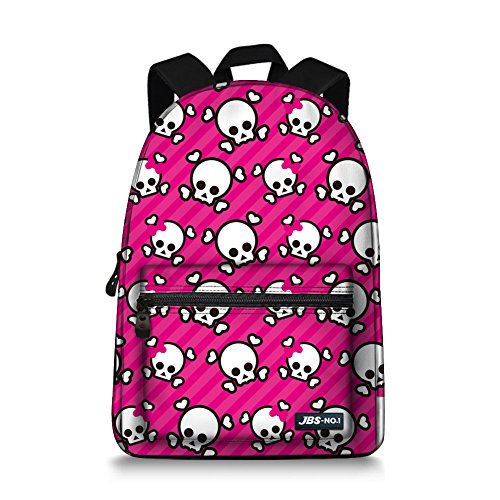 JBS-NO.1 Canvas Backpack Casual School Bag Pink Skull Daypack Laptop Bag for Girls Boys Women