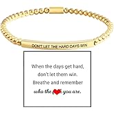 LIU JUN Dont Let The Hard Days Win Beaded Inspirational Bracelet For Women, Adjustable Natural Turquoise Obsidian Metal Bracelets Stainless Steel Band Inspirational Gifts Jewelry