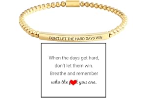 LIU JUN Dont Let The Hard Days Win Beaded Inspire Bracelet For Women, Adjustable Natural Turquoise Obsidian Metal Bracelets Stainless Steel Band Inspirational Gifts Jewelry