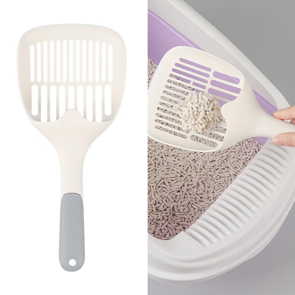 Hahhhha Plastic Litter Scoop, Cat Litter Scooper with Non-Slip Handle, Durable and Easy to Clean Non-Slip Handle, Cat Litter Scoop for Cat Litter Box Cleaning(Grey+White)