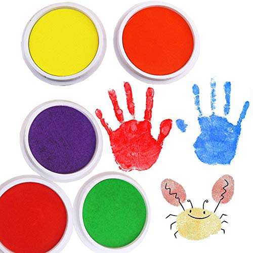 Craft Large Ink Pad Stamps Partner DIY Color, Washable Rainbow Finger Ink Pad for Fingerprints Birth Footprint Rubber Stamps for Office Usage Kids Gift (Set of 9) - Thumbnail 4