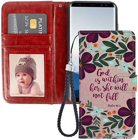 Samsung Galaxy Note 8 Wallet Case, God Flower Premium PU Leather Wallet with Viewing Stand and Card Slots, Folio Flip Cover and Wrist Strap for Samsung Galaxy Note 8