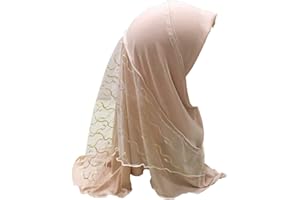 JOIZPAPA Muslim Hijab for Girls Lace Islamic Arab Head Wrap Scarf Shawls One Piece Hijabs Hair Cap for Kids Age 2-7
