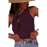 ONLYSTORY Women's Stripe Ribbed Knit Tank Tops Summer Casual Slim Fit Sleeveless Tops for Daily Wear