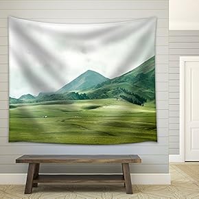 Landscape with Mountain and Grass - Fabric Wall Tapestry Home Decor - 51x60 inches