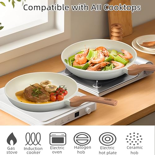 Beauenty Nonstick Frying Pan Skillet Set,White Nonstick Granite Fry Pan Egg Pan Omelet Pans,Granite Skillet Set for All Stovetops,PFOS & PFOA Free,Eco-friendly and Easy to Clean (8+9.5+11Inch)