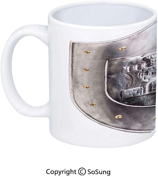 Amazon Com Medieval Decor Coffee Mug Old Medieval Iron Shield Middle Age War Military Heraldic Elements Vintage Icons Print Printed Ceramic Coffee Cup Water Tea Drinks Cup Grey White Kitchen Dining