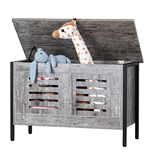 LEYAOYAO Storage Chest, Grey Toy Box with Safety Hinge, FlipTop Wooden Toy Chest, Sturdy