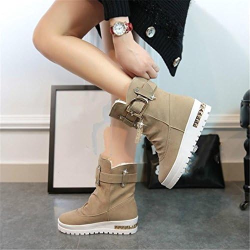 Slinny Women Boots Plus Velvet Swing Shoes Snow Platform Boots Female Thermal Cotton-Padded Shoes Flat Ankle Boots Khaki 4