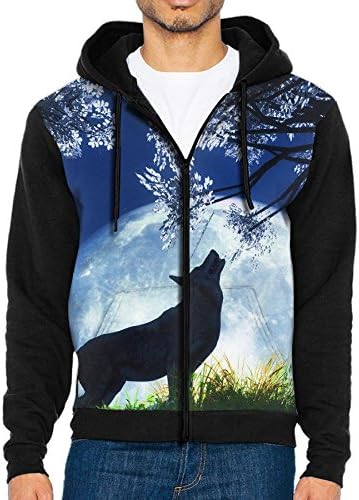 FGH Men's Casual Hoodie Winter Full Zip Sweatshirt Fantasy Wolf Moon Pullover Hooded Jackets
