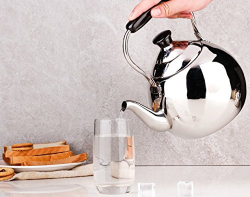 Stainless Steel Tea Kettle Whistle for Stovetop, Mirror Finish Surface, Bakelite Handle Fast Boiling FLH 2 Quart