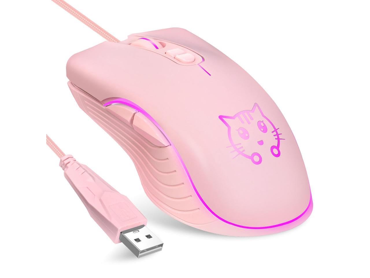 Photo 1 of CORN Gaming Wired USB Mouse, 2400DPI 4 Adjustable Levels, Ergonomic Slient Mouse for PC/Desktop/Laptop - Pink Cat