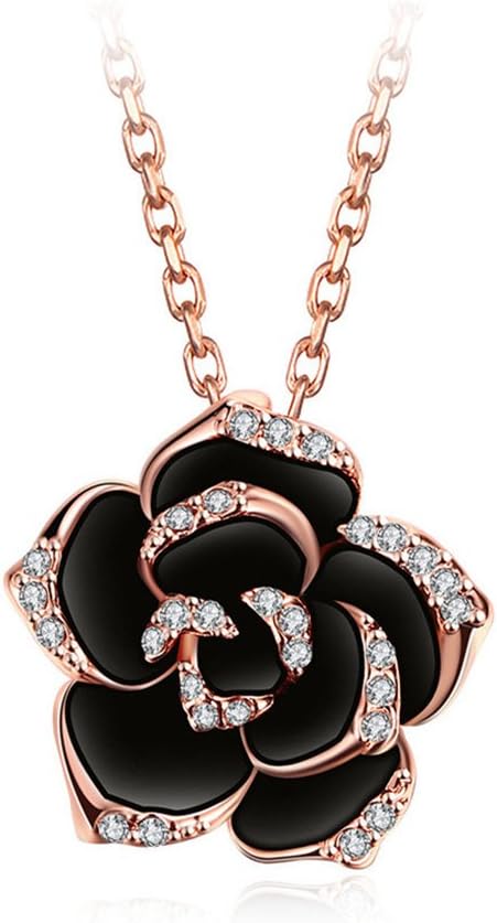 Lemonstraw Oil Drip Crystal Black Rose Pendant Necklace Charming Jewelry Gift for Her