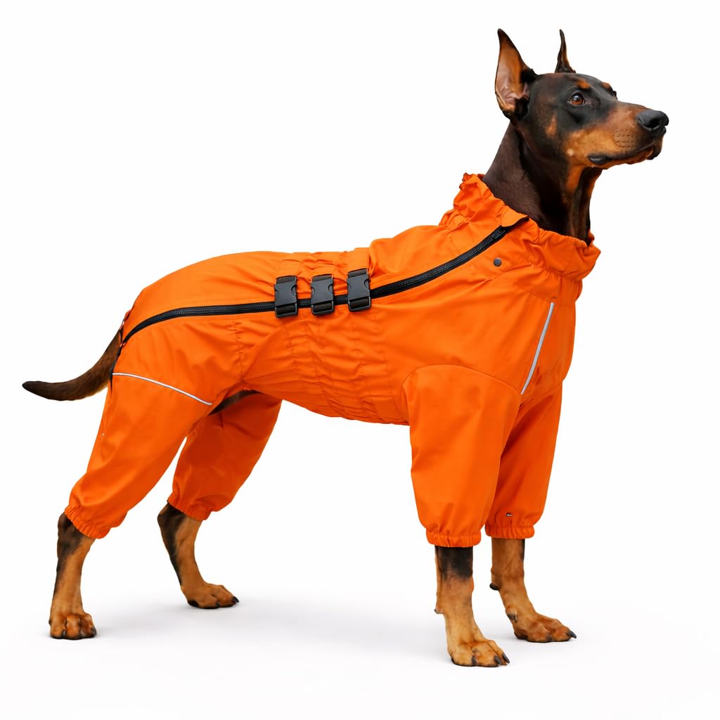 Dogs Waterproof Jacket, Lightweight Waterproof Jacket Reflective Safety Dog Raincoat Windproof Snow-proof Dog Vest for Small Medium Large Dogs Orange 4XL