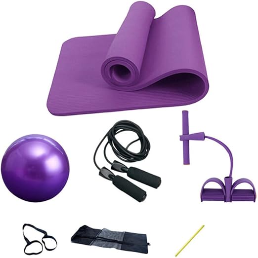 Framy 4Pc / Set Yoga Pilates Fitness Kit De 10 Mm De Espesor Yoga Mat 2 Tubo Sit-Up De Tracción por Cable Expansor Bandas Elásticas 25Cm Rubber Ball Saltar La Cuerda,Púrpura: Amazon.es:
